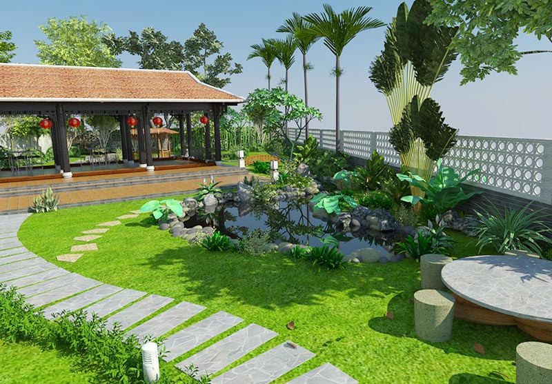 thiết kế sân vườn homestay